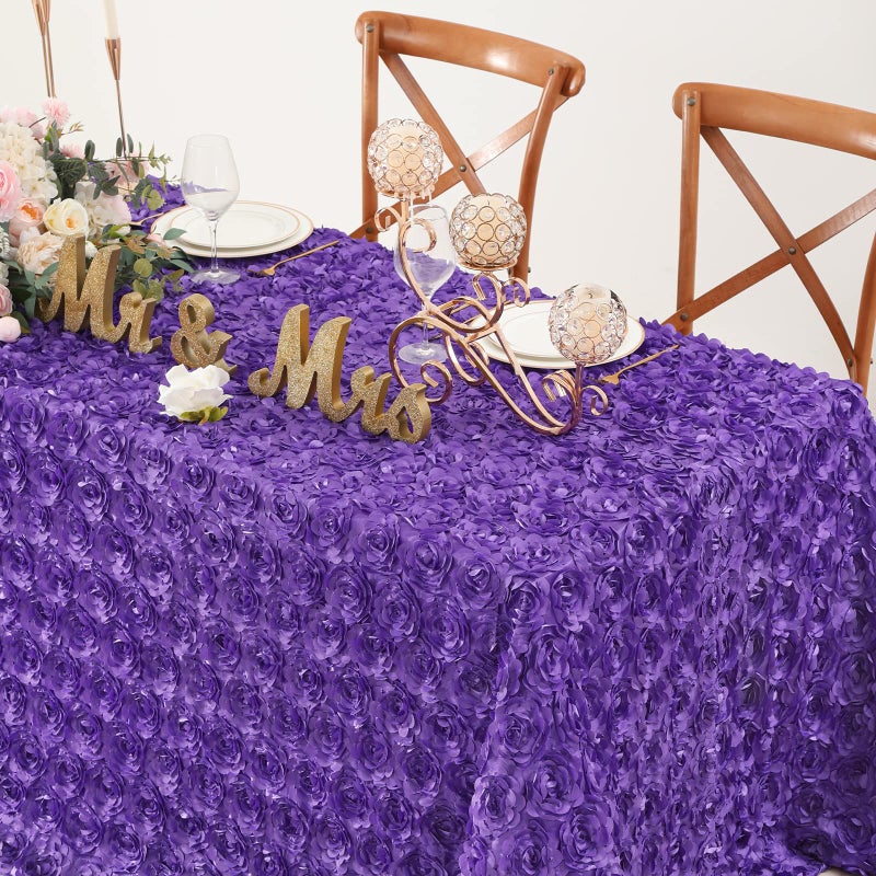 FanQiSi Purple Tablecloth 50x102 Inches Purple Rosette Satin Tablecloth Birthday Party Table Cover Bridal Shower Table Decorations - Image 2